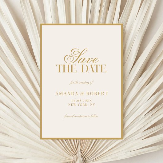 Save The Date Elegant Ivory and Gold Old Money Wedding