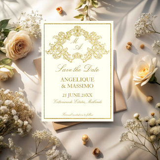 Save The Date Elegant ivory and gold vintage wedding