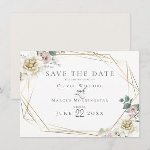 Save the date Elegant Ivory en Blush Floral Kaart