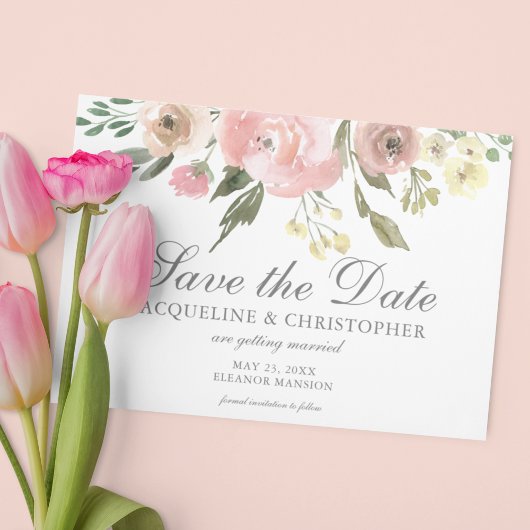 Save The Date Elégant Jardin d'été rose rose pâle rose