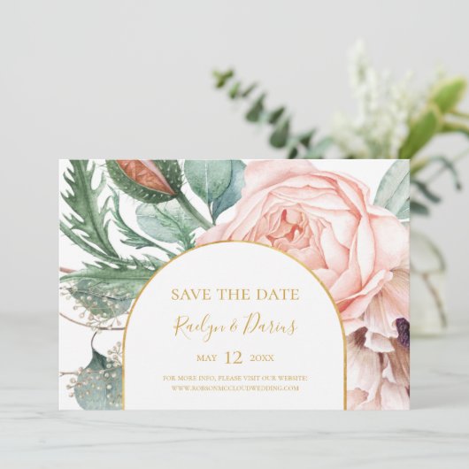 Save The Date Elégant Jardin Floral Blush | Enregistrement horiz (Debout devant)