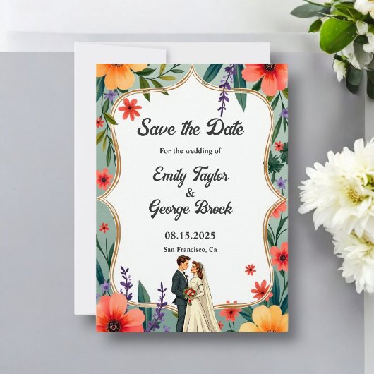 Save The Date Élégant Jardin Floral Mariée et Mariage d'été