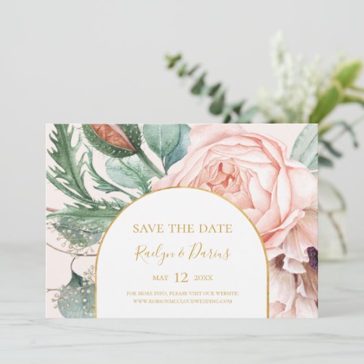 Save The Date Élégant jardin floral Pastel Photo horizontale Enr (Debout devant)