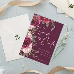 Save The Date Élégant Joli Burgundy Pêcher Mariage Floral Économ