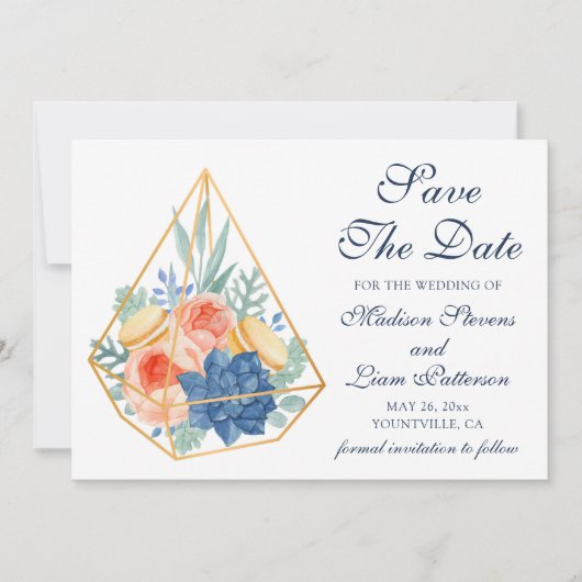 Save The Date Élégant Joli Macaron Floral Succulent (Devant)