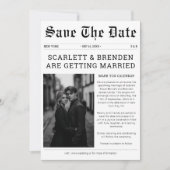 Save The Date Élégant journal Mariage noir et blanc Photo (Devant)