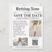 Save The Date Elégant journal moderne Quinceañera qr code (Devant)
