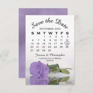 Save The Date Élégant Lavande Purple Rose Calendrier Mariage
