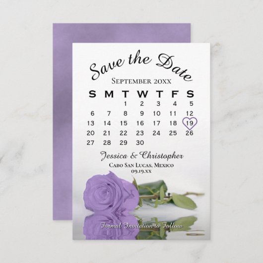 Save The Date Élégant Lavande Purple Rose Calendrier Mariage (Devant / Derrière)