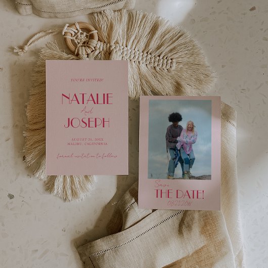 Save The Date Elegant Light Deep Pink Minimalist Photo Wedding