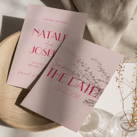 Save The Date Elegant Light Deep Pink Minimalist Wedding