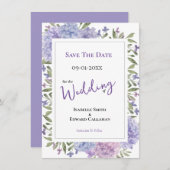 Save The Date Élégant Lilac & Dusty Blue Hydrangeas Mariage (Devant / Derrière)