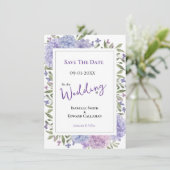 Save The Date Élégant Lilac & Dusty Blue Hydrangeas Mariage (Debout devant)