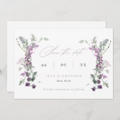 Save The Date Élégant Lilac Fleur sauvage Mariage QR Code (Devant / Derrière)
