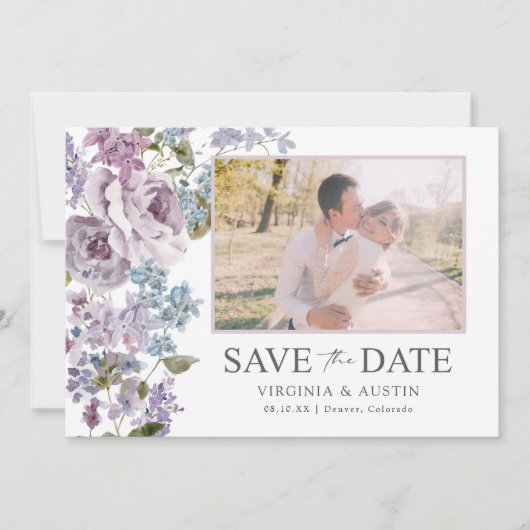 Save The Date Elegant Lilac Mariage Photo (Devant)