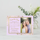 Save The Date Élégant Lilac Purple & Gold Calendrier Mariage pho (Debout devant)