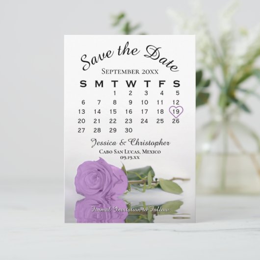 Save The Date Élégant Lilac Purple Rose Calendrier Mariage (Debout devant)