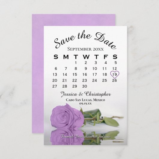 Save The Date Élégant Lilac Purple Rose Calendrier Mariage (Devant / Derrière)