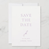 Save The Date Élégant Lilac Script Monogram Mariage (Devant)