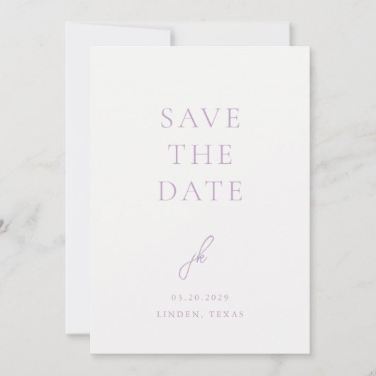 Save The Date Élégant Lilac Script Monogram Mariage (Devant)