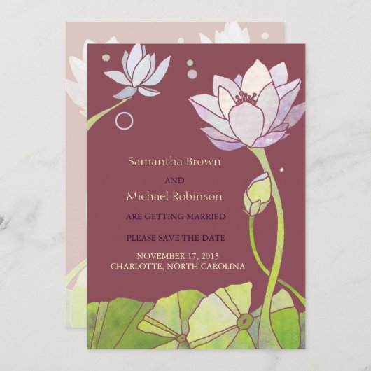 Save The Date Elégant Lotus Wedding Enregistrer la date Invitati (Devant / Derrière)
