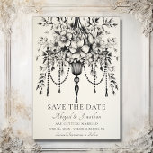 Save The Date Élégant lustre floral Mariage noir et blanc