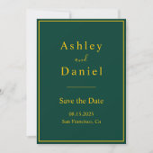 Save The Date Elégant Luxe Vert Et Or Minimal Mariage (Devant)