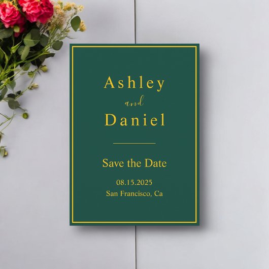 Save The Date Elégant Luxe Vert Et Or Minimal Mariage