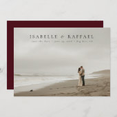 Save The Date Elégant Luxueux Photo Maroon Mariage rouge (Devant / Derrière)