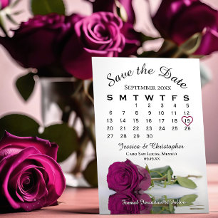 Save The Date Élégant Magenta Purple Rose Calendrier Mariage