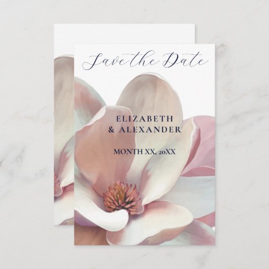 Save The Date Élégant Magnolia Mariage rose et blanc (Devant / Derrière)