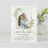 Save The Date Elégant Marble Gold photo mariage Enregistrer la d (Debout devant)