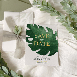 Save The Date Élégant Mariage à Feuille Tropicale Verte de Monst