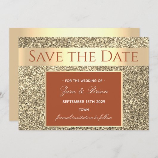 Save The Date Élégant Mariage à la Terracotta Dorée (Devant / Derrière)