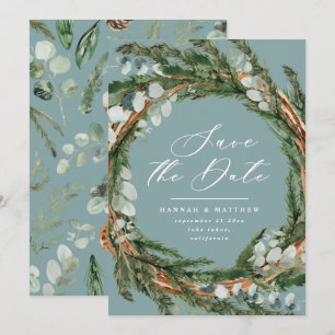Save The Date Élégant mariage à l'écriture moderne eucalyptus