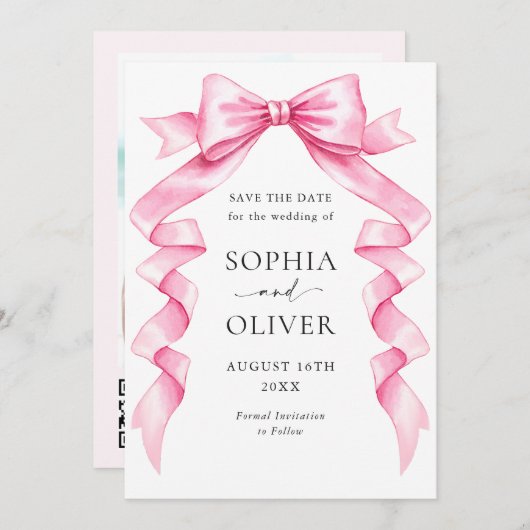 Save The Date Élégant Mariage à mâchoire douce rose (Devant / Derrière)