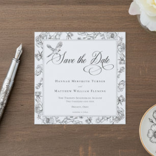 Save The Date Élégant mariage à motif chinois noir avec oiseau e