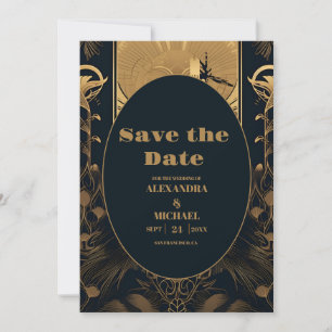 Save The Date Elégant Mariage Art Déco Peacocks