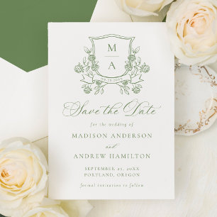 Save The Date Élégant mariage au blason floral vert