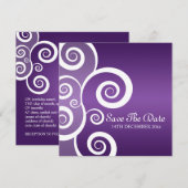 Save The Date Elégant Mariage Blanc Frottes Violet (Devant / Derrière)