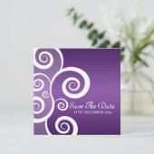 Save The Date Elégant Mariage Blanc Frottes Violet (Debout devant)