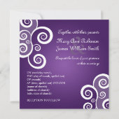 Save The Date Elégant Mariage Blanc Frottes Violet (Dos)