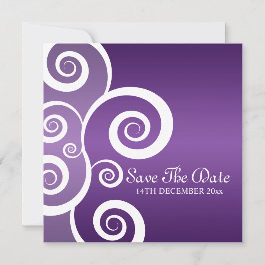 Save The Date Elégant Mariage Blanc Frottes Violet (Devant)