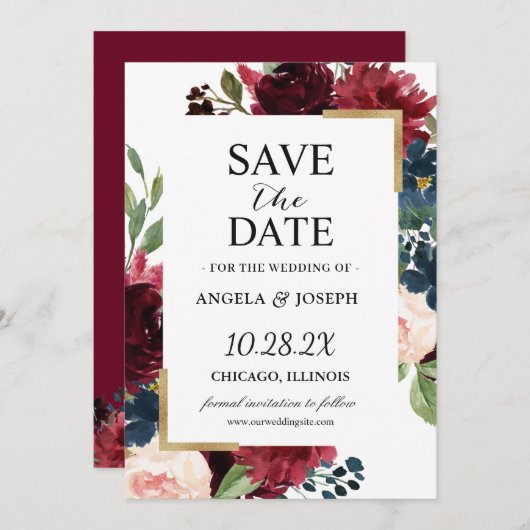 Save The Date Élégant Mariage bleu bleu bleu bleu bleu bleu bleu (Devant / Derrière)