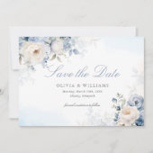 Save The Date Elégant Mariage bleu bleu bleu bleu floral (Devant)