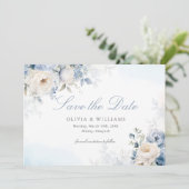 Save The Date Elégant Mariage bleu bleu bleu bleu floral (Debout devant)