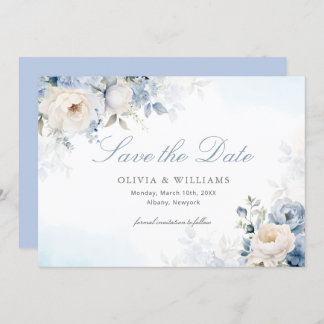 Save The Date Elégant Mariage bleu bleu bleu bleu floral