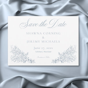 Save The Date Élégant mariage bleu de style chinois avec nature