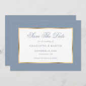 Save The Date Elégant Mariage bleu or Dusty (Devant / Derrière)