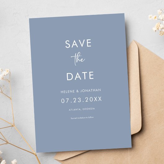 Save The Date Élégant Mariage bleu poussiéreux minimal